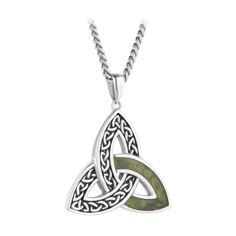 Men's Sterling Silver Connemara Marble Large Celtic Trinity Knot Necklace