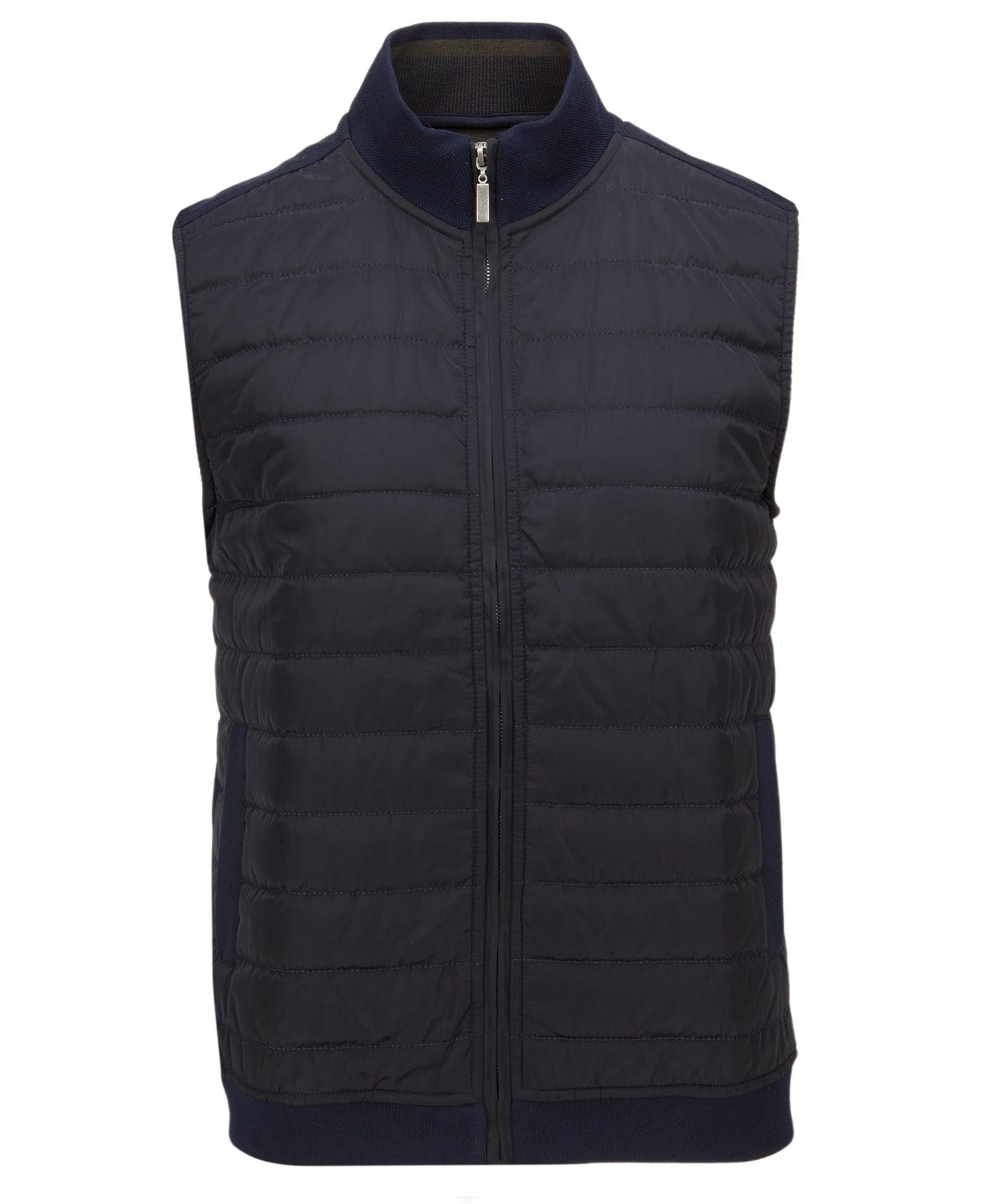 Zip Funnel Neck Quilted Gilet - Smart Jacquard Collar - Navy