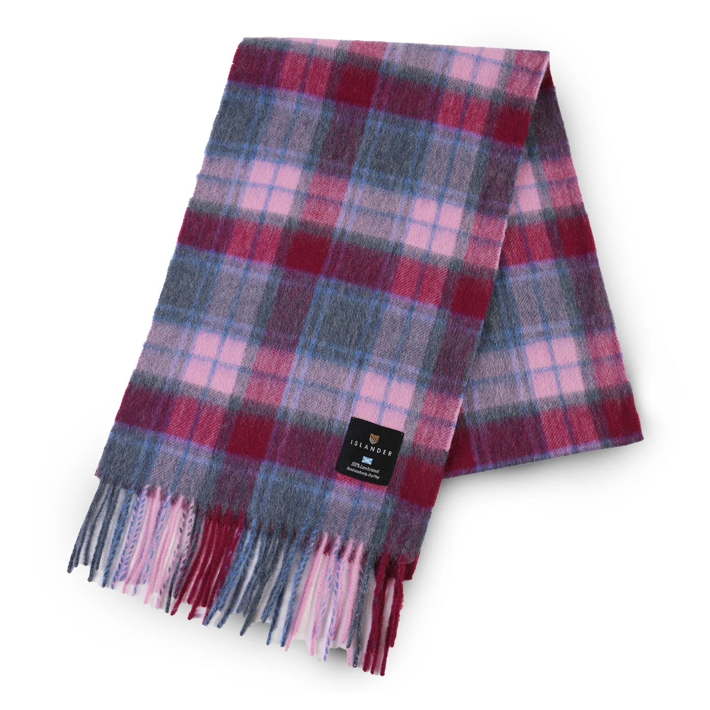 100% Lambswool Scarf - Pink & Blue Tartan