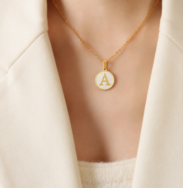 Mother of Pearl Initial Necklace - A