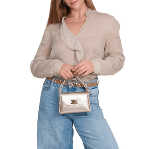 GF1075 GENUINE ITALIAN LEATHER  BAMBOO CLASP, CROSSBODY BAG: LILAC