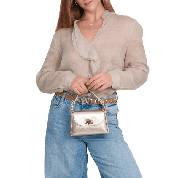 GF1075 GENUINE ITALIAN LEATHER  BAMBOO CLASP, CROSSBODY BAG: LILAC
