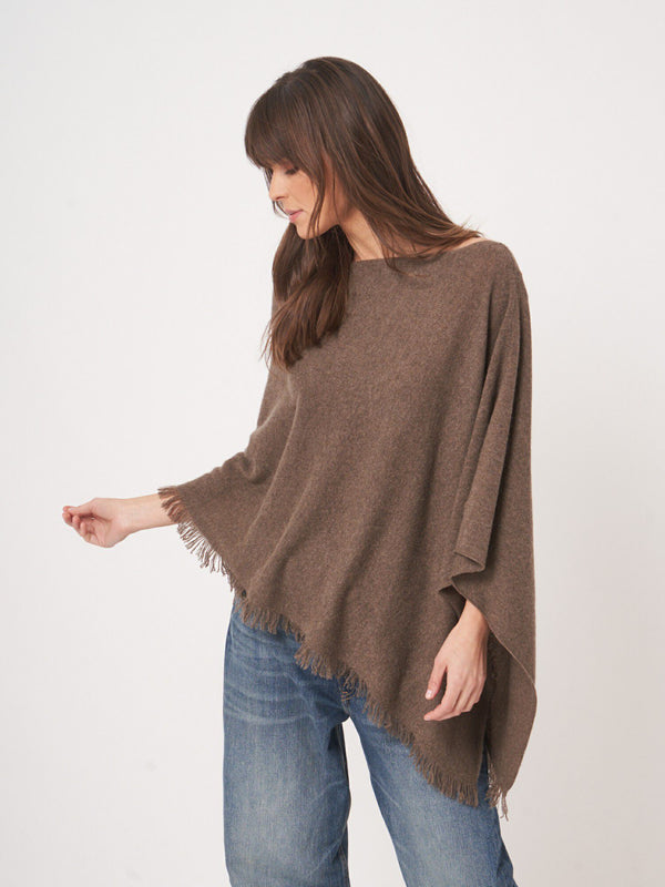 Repeat Cashmere Fringe Poncho - Cacao