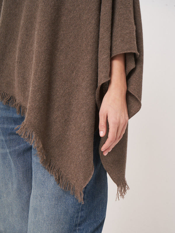 Repeat Cashmere Fringe Poncho - Cacao
