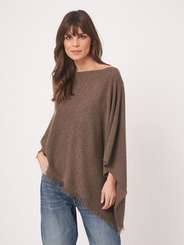 Repeat Cashmere Fringe Poncho - Cacao