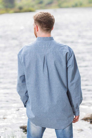 Vintage Cotton Grandfather Shirt - Blue & White Stripe