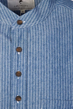 Vintage Cotton Grandfather Shirt - Blue & White Stripe