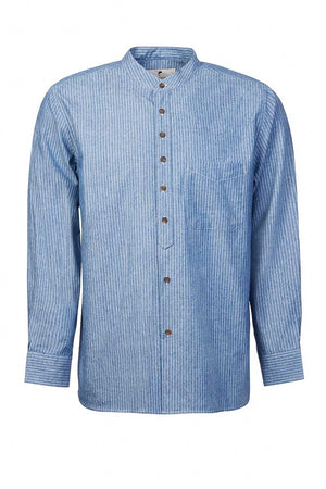 Vintage Cotton Grandfather Shirt - Blue & White Stripe