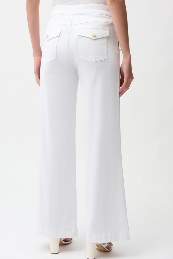 Wide Leg Pull-On Jeans With Gold Buttons