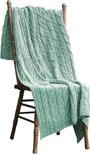 Silver Strand Supersoft Aran Cable Throw - Sea Foam Green
