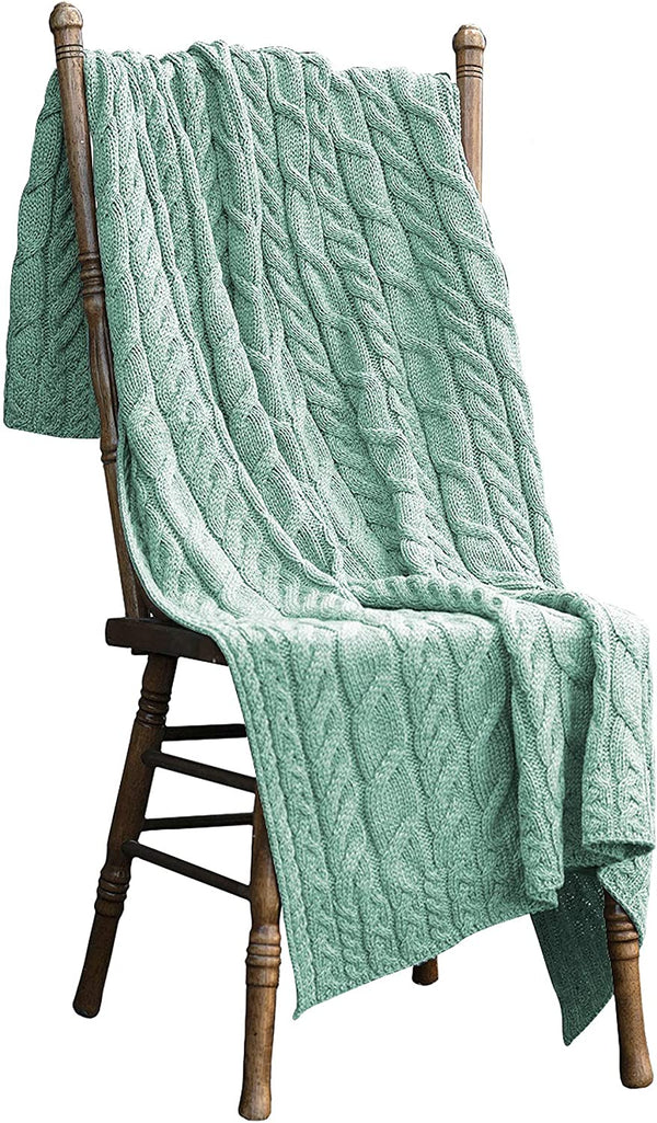 Silver Strand Supersoft Aran Cable Throw - Sea Foam Green