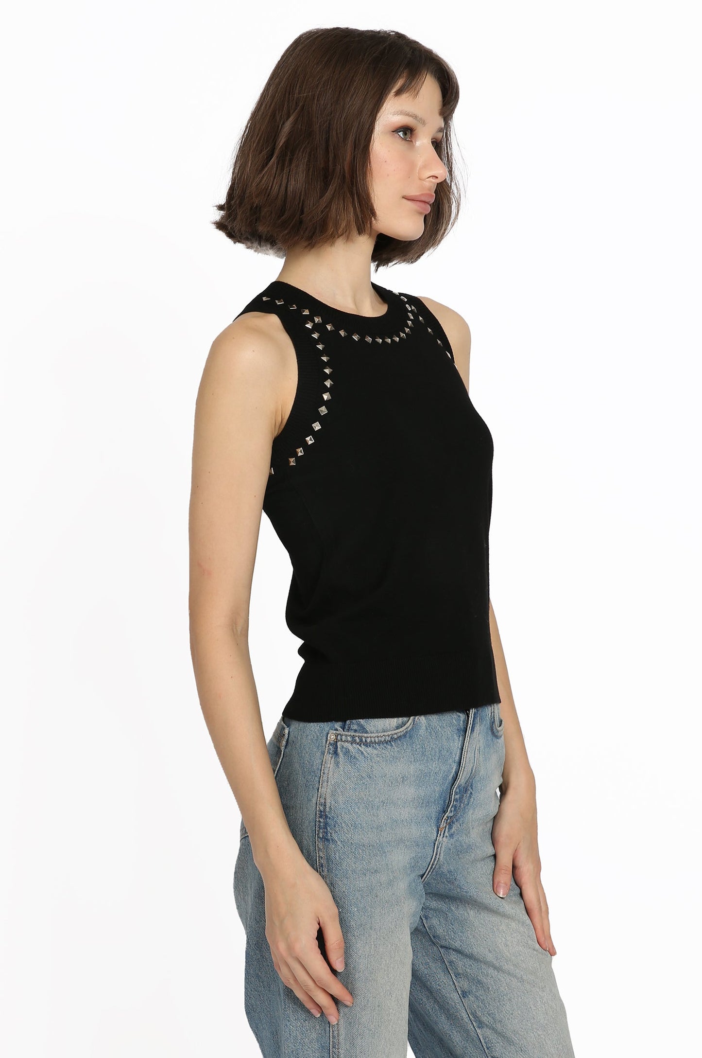 Viscose Blend Sleeveless Top With Studs