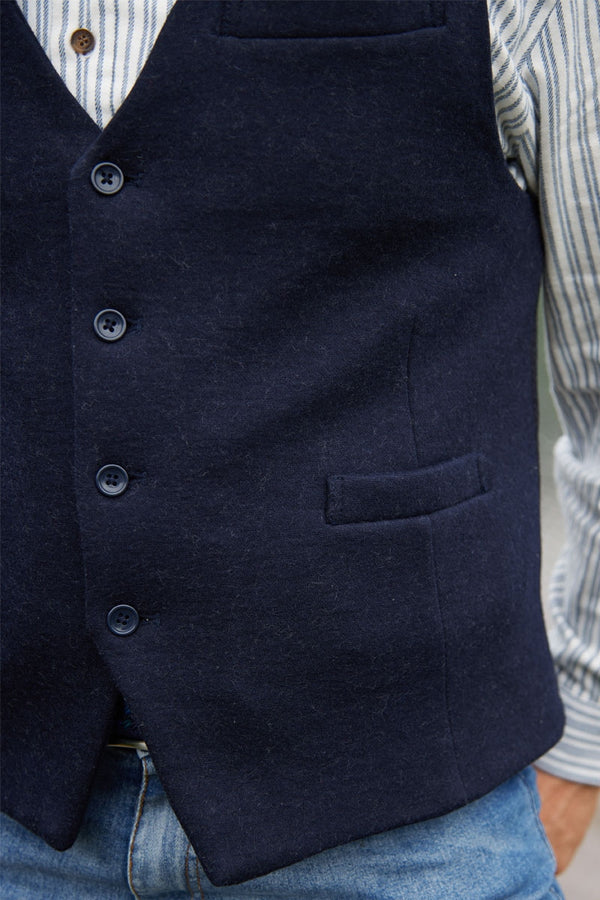 Inch Wool Tweed Vest - Navy Blue