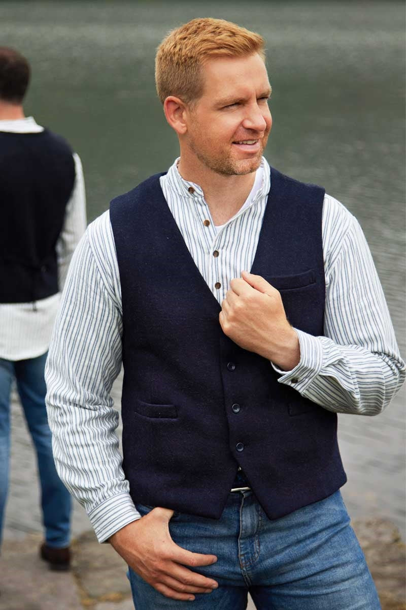Inch Wool Tweed Vest - Navy Blue