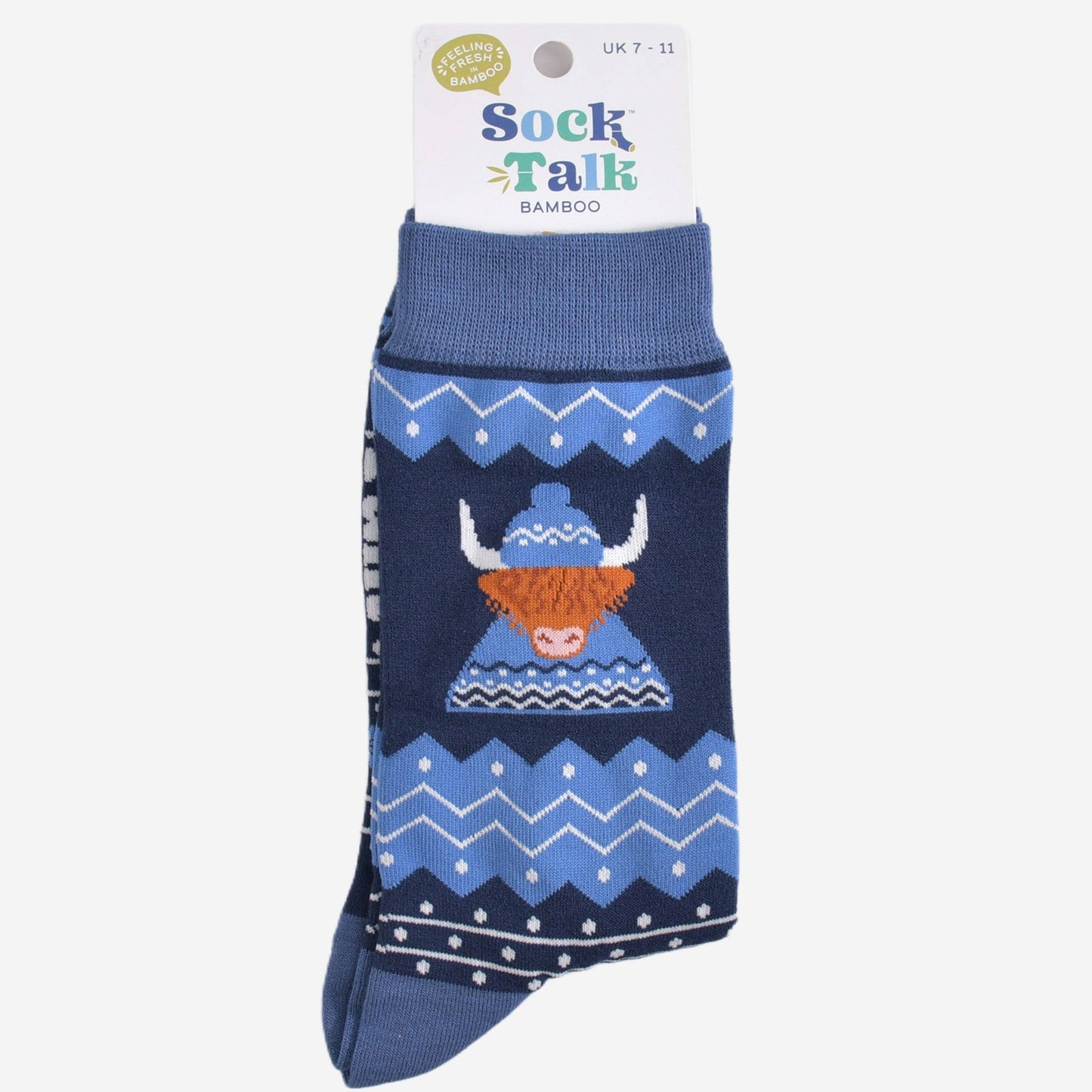 Men's Bamboo Socks - Blue, Highland Cow Hat and Jumper: UK 7-11 | EU 40.5-46 | US 8-12