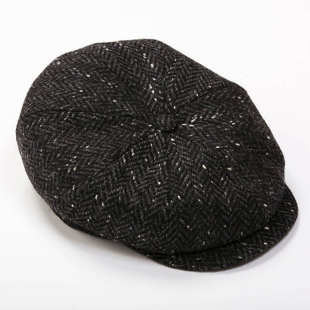 Irish 8-Piece Tweed Cap - Charcoal Grey Herringbone