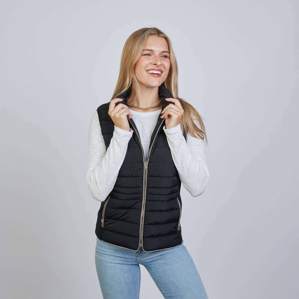 The Icon Perfect Fit Puffer Vest - Black & Khaki