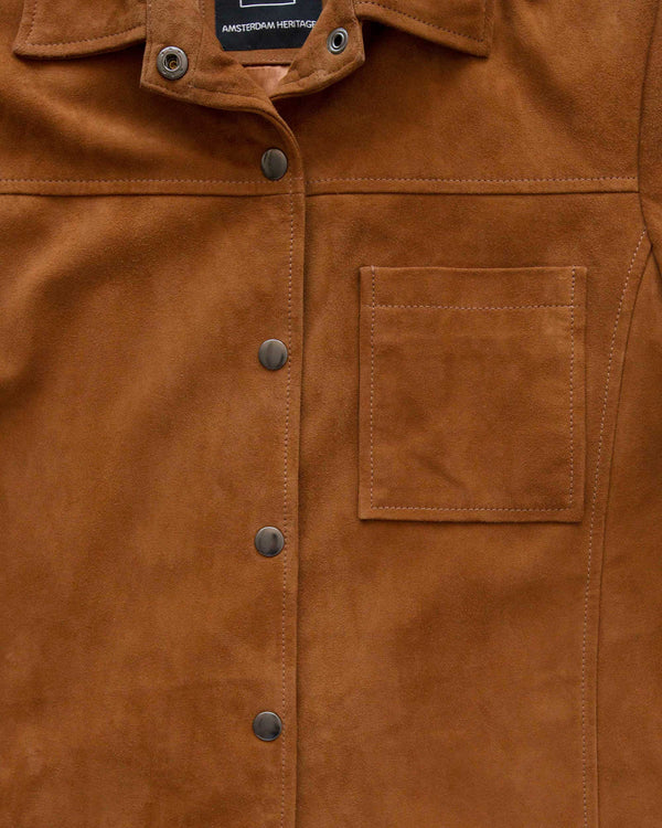 Dakota Leather Shirt Jacket - Cognac