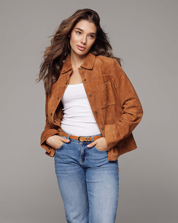 Dakota Leather Shirt Jacket - Cognac