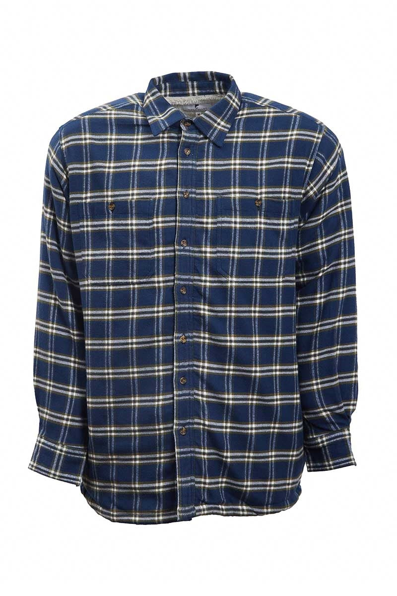 Collar Fleece Lined Flannel Shirt -Navy Green Check