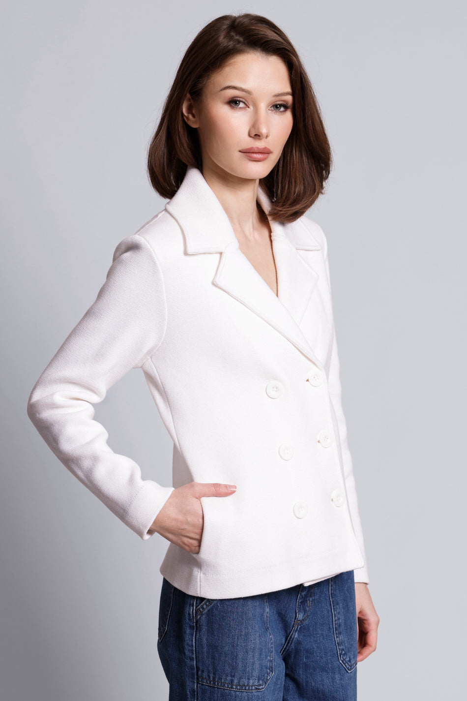 meritingderes 9th short coat peal（白） Cotton Blend Short Pea Coat - FINAL SALE