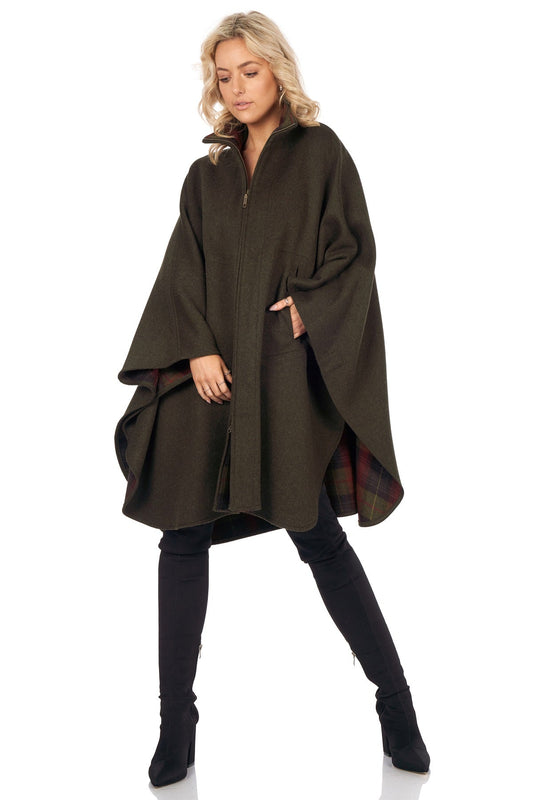 Double Face Zippered Cape - Moss