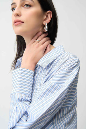 Tencel Stripe Print Boxy Blouse