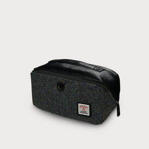 Toiletry Travel Bag - Black w/ Grey Herringbone