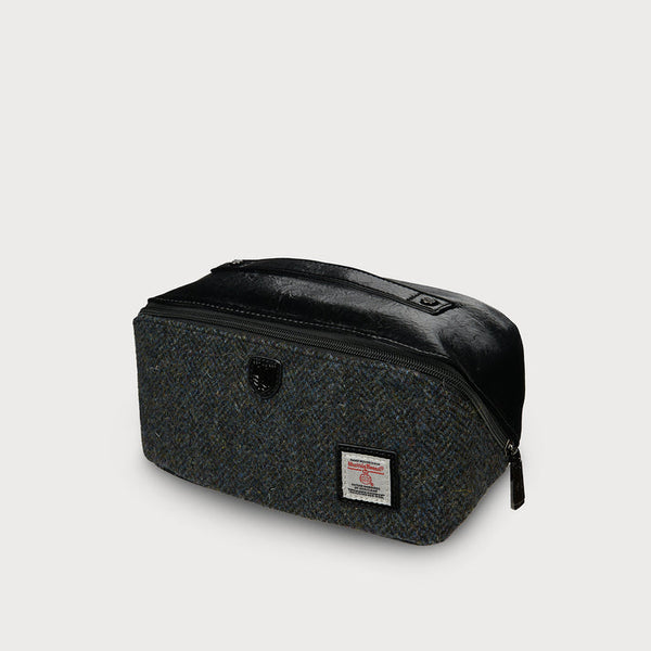 Toiletry Travel Bag - Black w/ Grey Herringbone