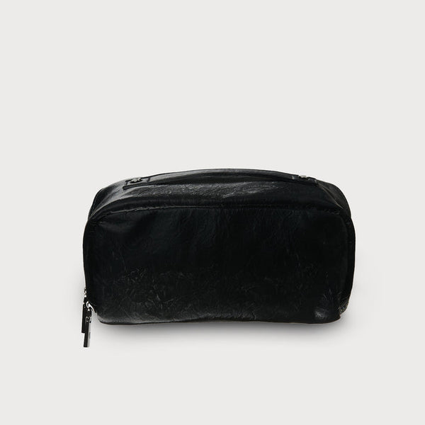 Toiletry Travel Bag - Black w/ Grey Herringbone