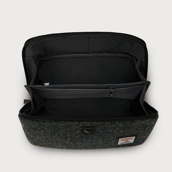 Toiletry Travel Bag - Black w/ Grey Herringbone