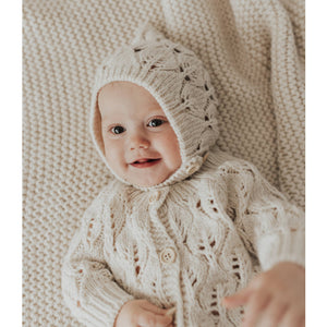 Leaf Lace Hand Knit Cardigan Sweater Natural Baby & Toddler