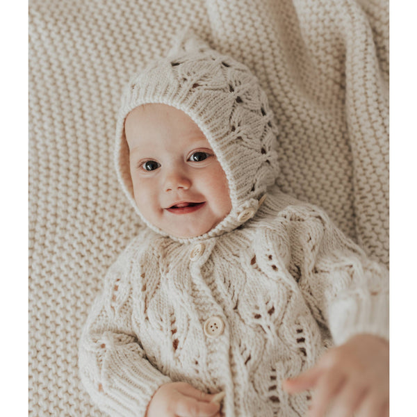 Leaf Lace Hand Knit Cardigan Sweater Natural Baby & Toddler