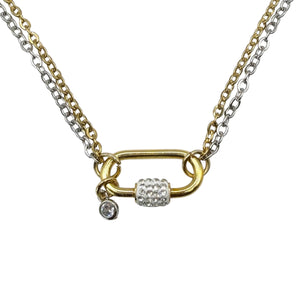 Charm Necklace w/ 'Loved' Heart & Crystal Charms - Gold & Silver