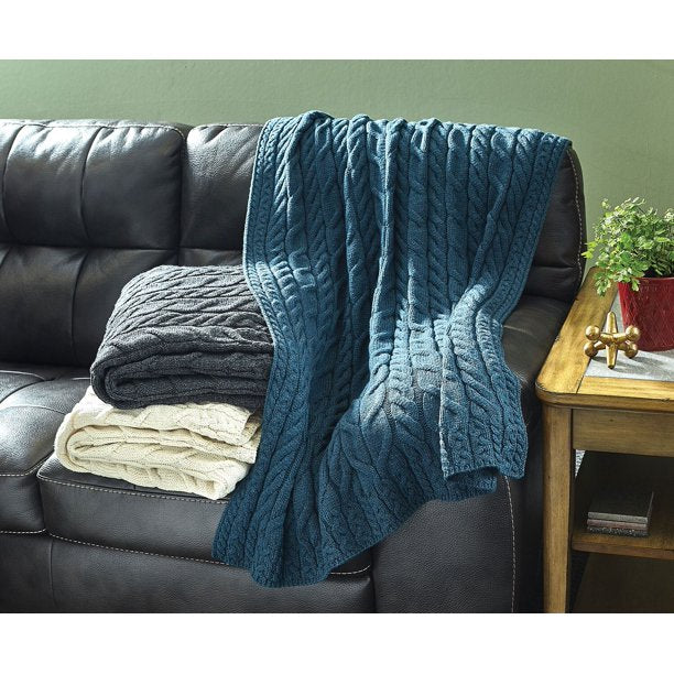 Silver Strand Supersoft Aran Cable Throw - Irish Sea