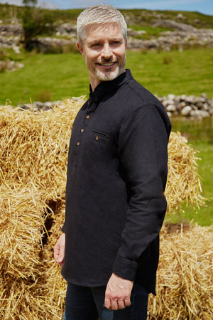 Traditional Flannel Grandfather Shirt - Navy