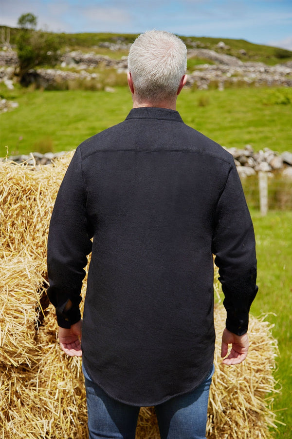 Traditional Flannel Grandfather Shirt - Navy