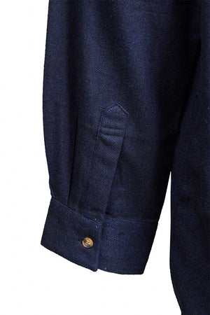 Traditional Flannel Grandfather Shirt - Navy