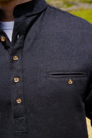 Traditional Flannel Grandfather Shirt - Navy