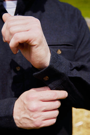 Traditional Flannel Grandfather Shirt - Navy