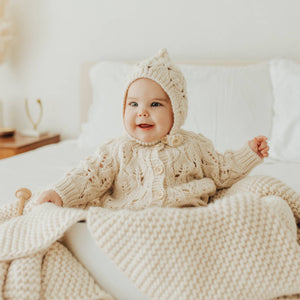 Leaf Lace Hand Knit Cardigan Sweater Natural Baby & Toddler