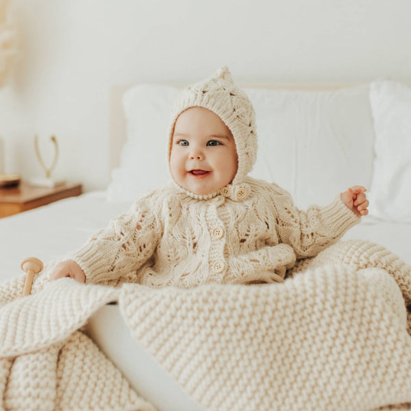 Leaf Lace Hand Knit Cardigan Sweater Natural Baby & Toddler
