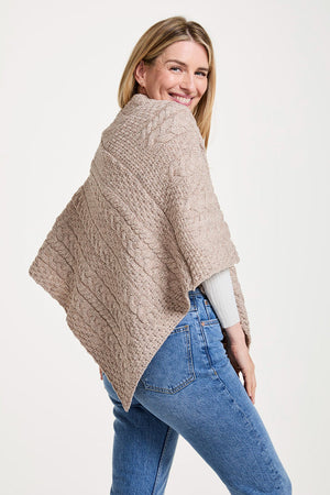 Easkey Ladies Classic Merino Aran Button Poncho - Wicker