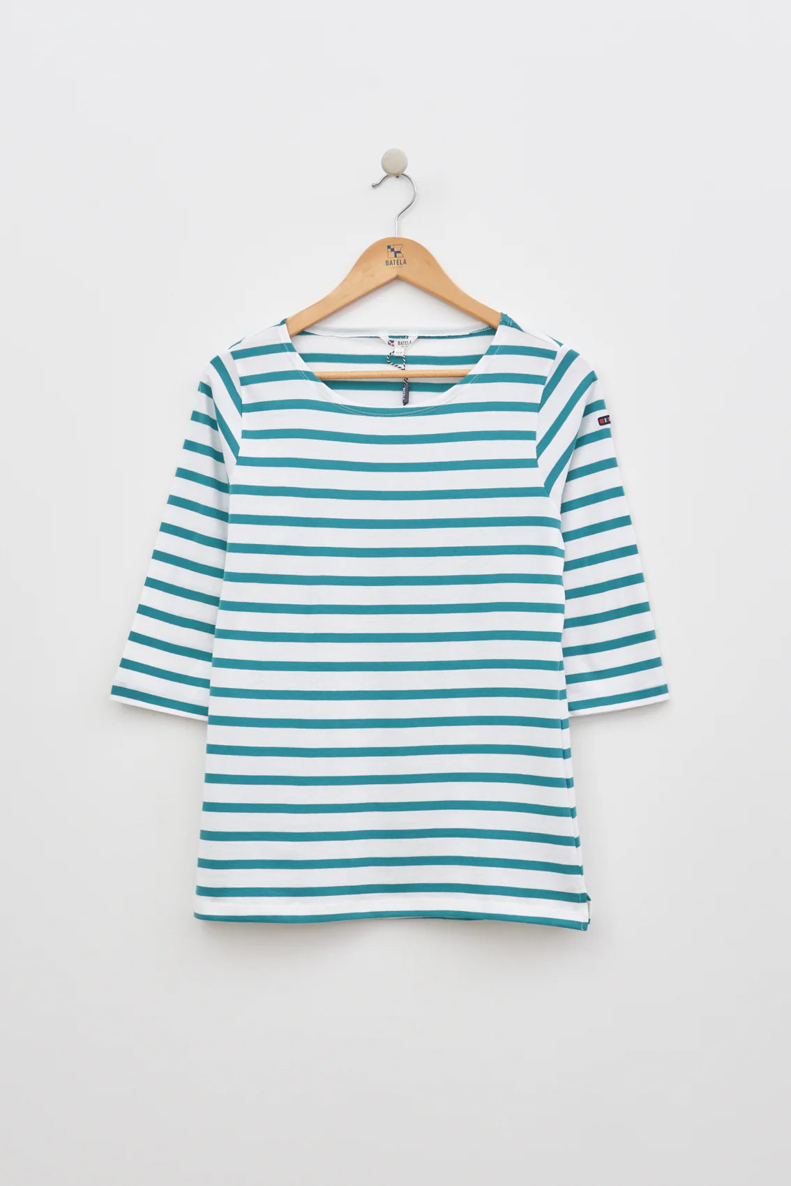 French-Style Sleeve Stripe Shirt - White w/ Green