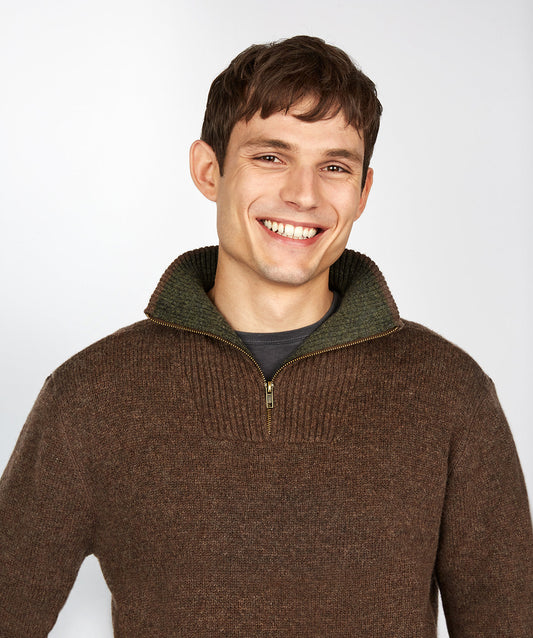 Men's 1/4 Zip Pullover Sweater- Earth Brown