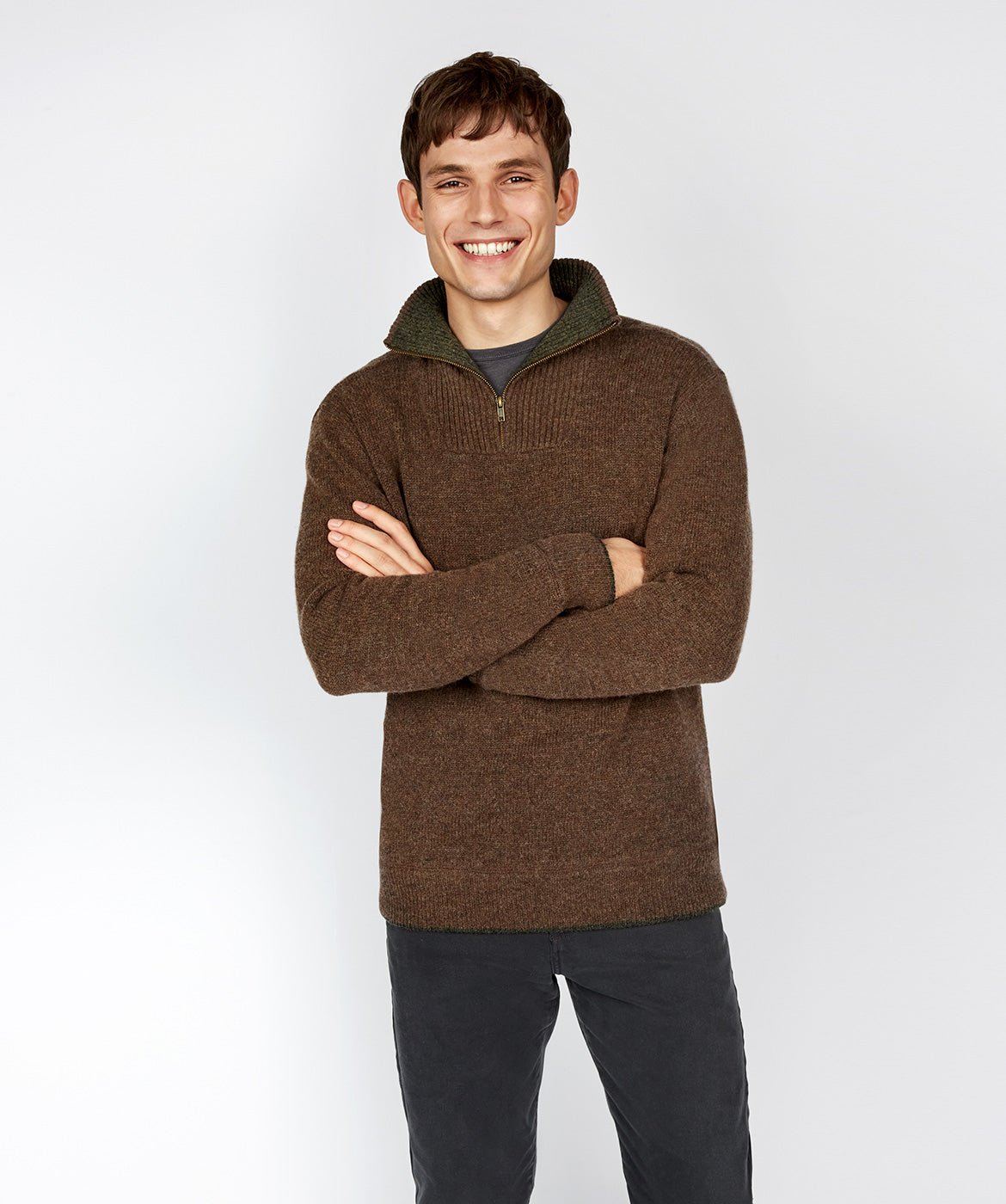 Men's 1/4 Zip Pullover Sweater- Earth Brown