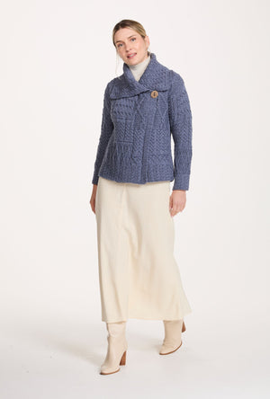 Céide Ladies Merino Aran Cardigan - Denim Blue