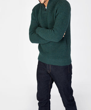 Reefer Ribbed Zip Neck Sweater - Evergreen