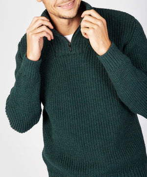 Reefer Ribbed Zip Neck Sweater - Evergreen