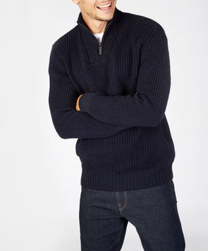 Reefer Ribbed Zip Neck Sweater - Navy